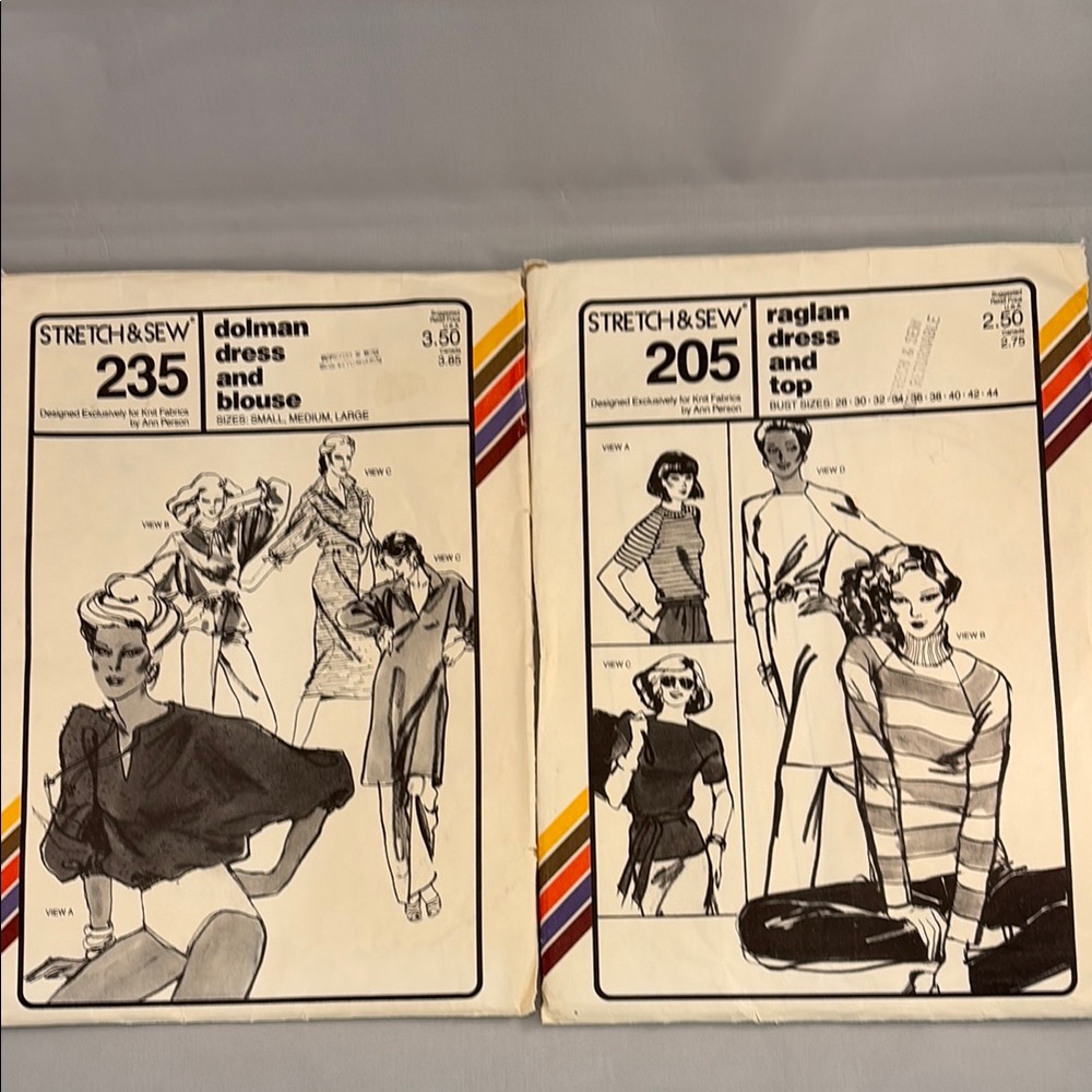 Vintage 1979 Stretch & Sew Knit Top and Dress Sewing Patterns Bundle Of 2 Uncut